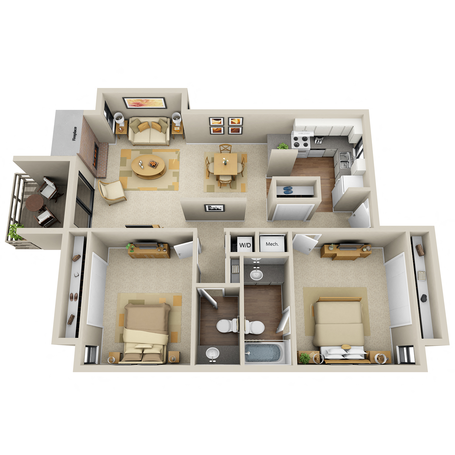 Floor plan for 2 beds, 1.5 baths, 1120 sqft